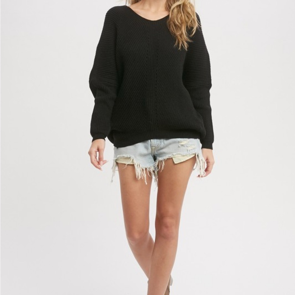 Bluivy Chunky Knit Black V Neck Women's Sweater